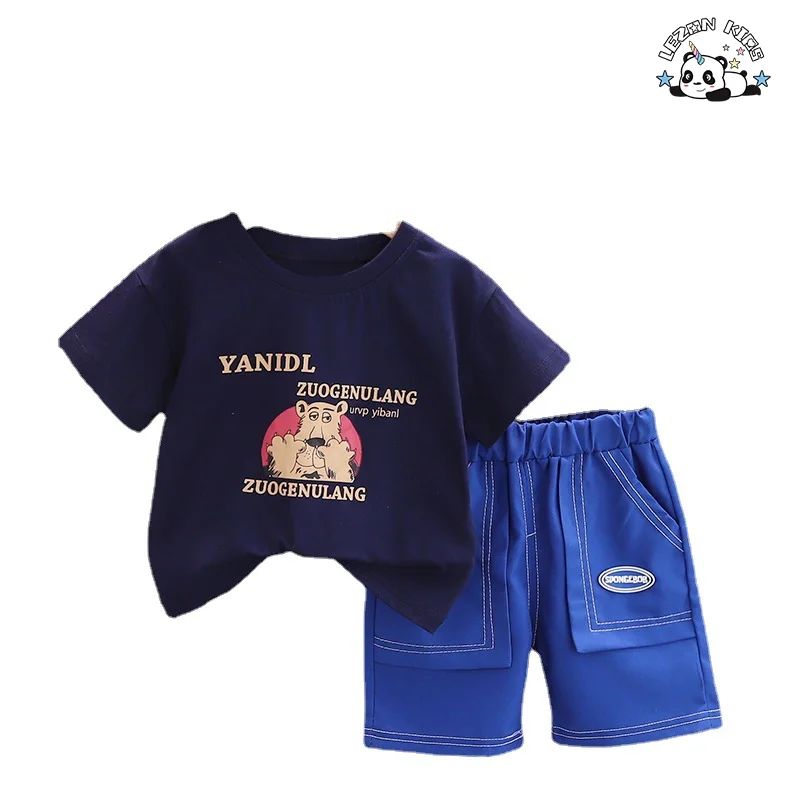 LEZONKIDS - Hot Sale Summer 2Pcs Kids Shorts Cartoon Printing T Shirts Sets Children Clothing Sets Boys
